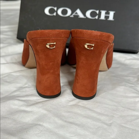 Coach Cognac Suede Heeled Mules - Picture 3 of 4